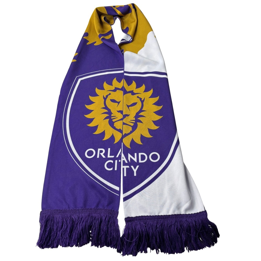 Adidas Orlando City SC MLS Soccer Scarf Purple Gold White Fringed Striped Lions
